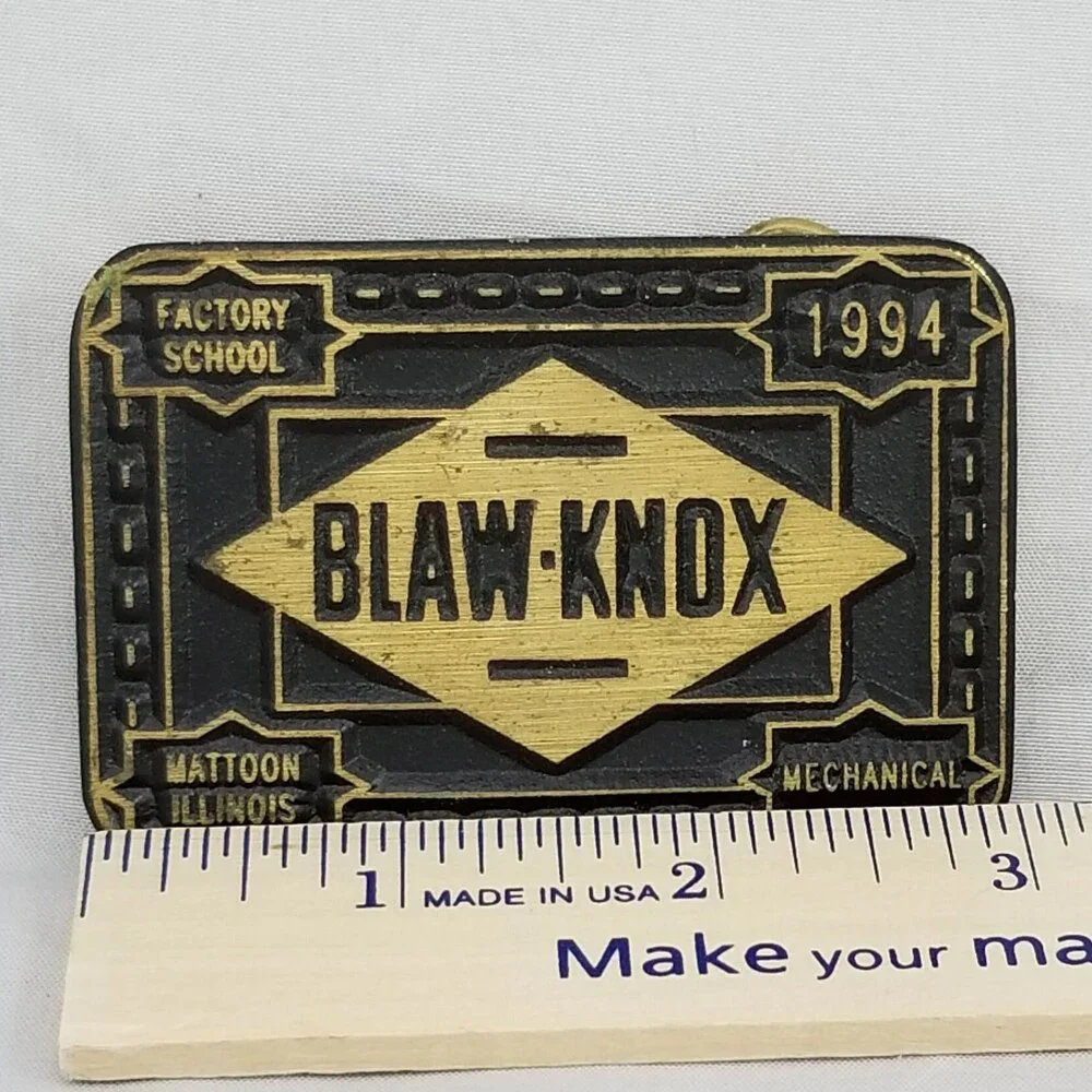 Belt Buckle 1994 Solid Brass BLAW KNOX Factory School Mattoon Illinois Mechanica